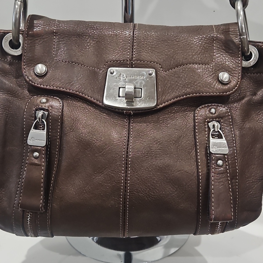 B Makowsky Genuine Bronze Pebbled Leather Satchel